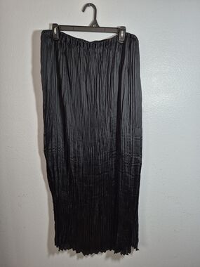 Coldwater Creek Black Crinkle Pleated Midi Skirt 14
